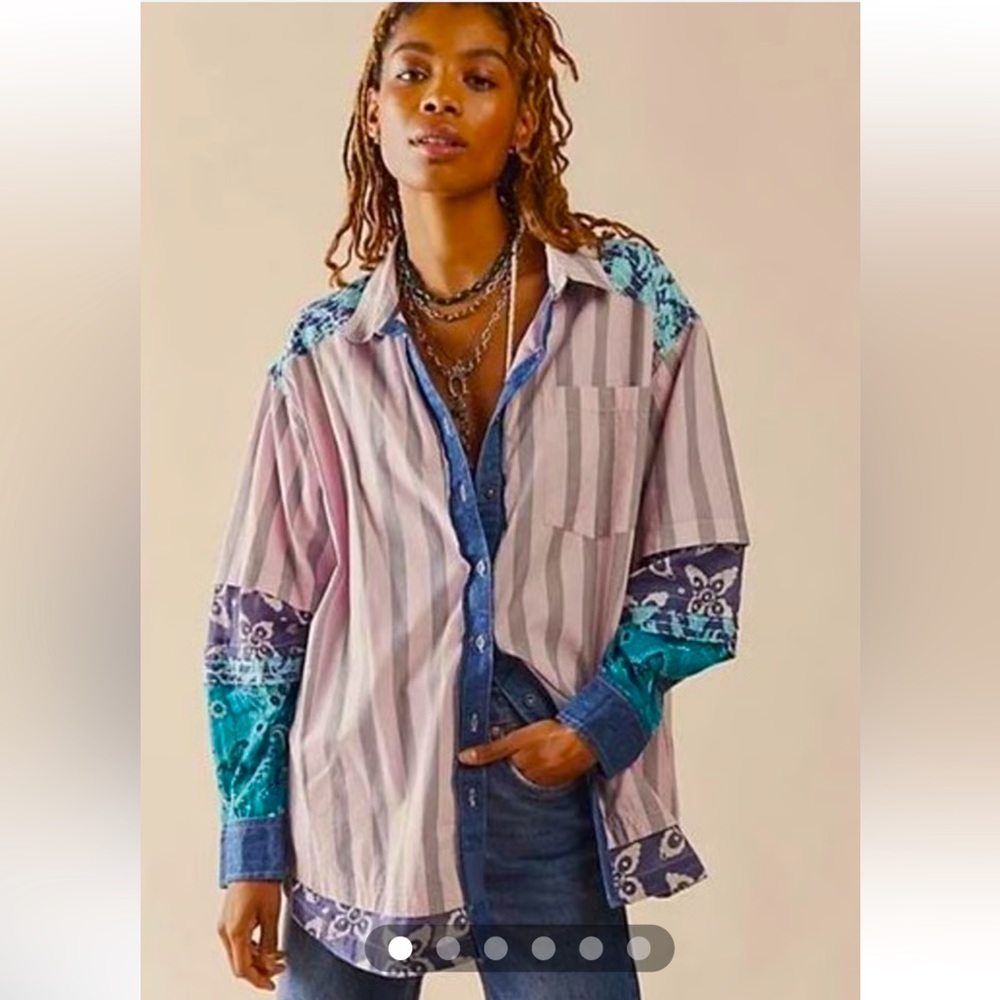 Free People Wild Dunes Stripe Shirt Size Small 💞